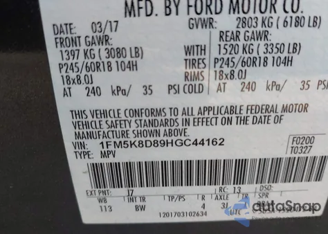 2017 Ford Explorer Xlt z USA, uszkodzony, nr VIN 1FM5K8D89HGC44162